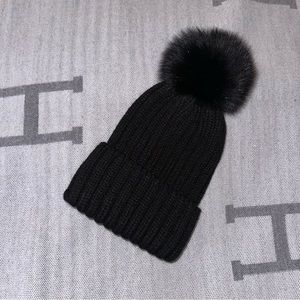 NWOT black with black faux fur pom knit hat